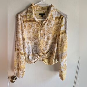 Drew Chic Women's Floral Button-Up Blouse - Yellow and Cream